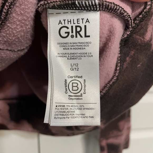 Athleta Girl Tie‎ Dye Hoodie Sweatshirt Pink Brown Pullover Youth L 12 - Picture 6 of 12
